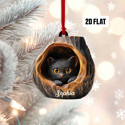 Personalized Cat 2D Flat Ornament, Cat Rearview Mirror Car Accessories, Cat Christmas Ornament, Kitten Ornament, Holiday Gift for Cat Lover
