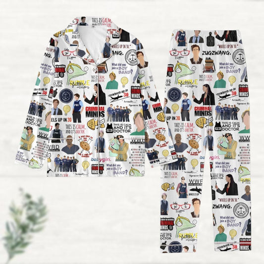 Christmas Criminal Minds Pajamas Set, Vintage Criminal Minds Shirt, Retro 90S Tv Series Pjs, Crmm Pajamas For Party, Gift For Fan