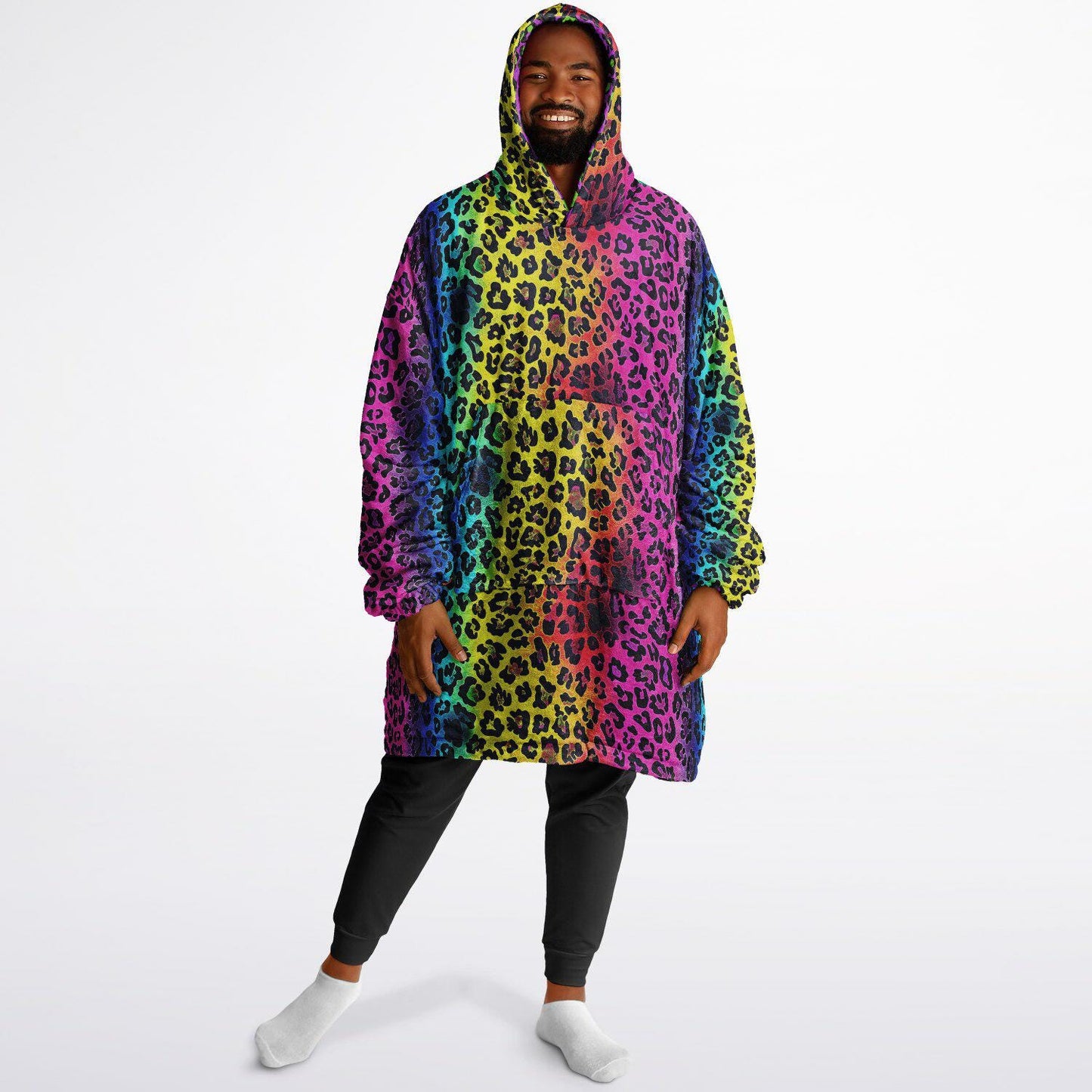Rainbow Print Unisex Reversible Snug Hoodie,LGBTQ Pride Flag Rainbow Print Pullover Hooded Blanket with Sleeves,All Over Print Hoodie