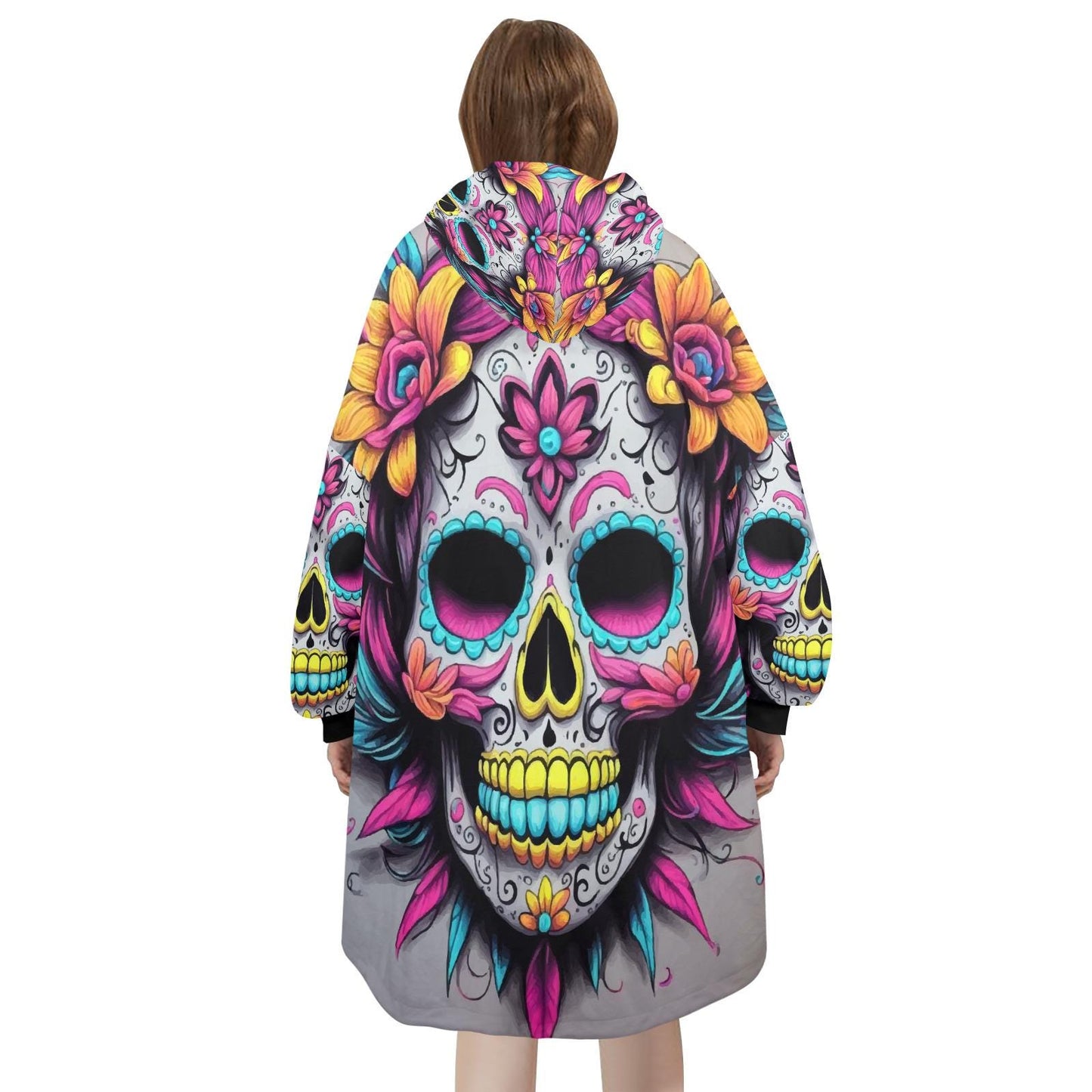 Blanket Hoodie personalized blankets hoodie that is a blanket Sugar Skull Día De Los Muertos Chicano Day of the Dead