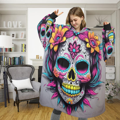 Blanket Hoodie personalized blankets hoodie that is a blanket Sugar Skull Día De Los Muertos Chicano Day of the Dead