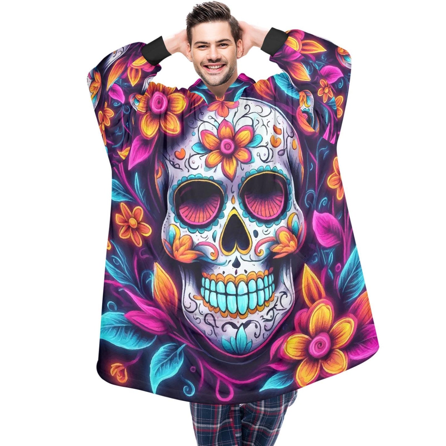 Blanket Hoodie personalized blankets hoodie that is a blanket Sugar Skull Día De Los Muertos Chicano Day of the Dead Mexico