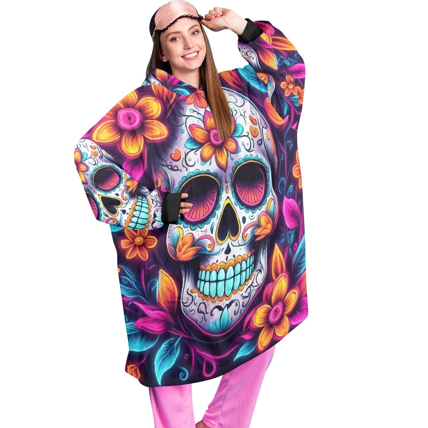 Blanket Hoodie personalized blankets hoodie that is a blanket Sugar Skull Día De Los Muertos Chicano Day of the Dead Mexico