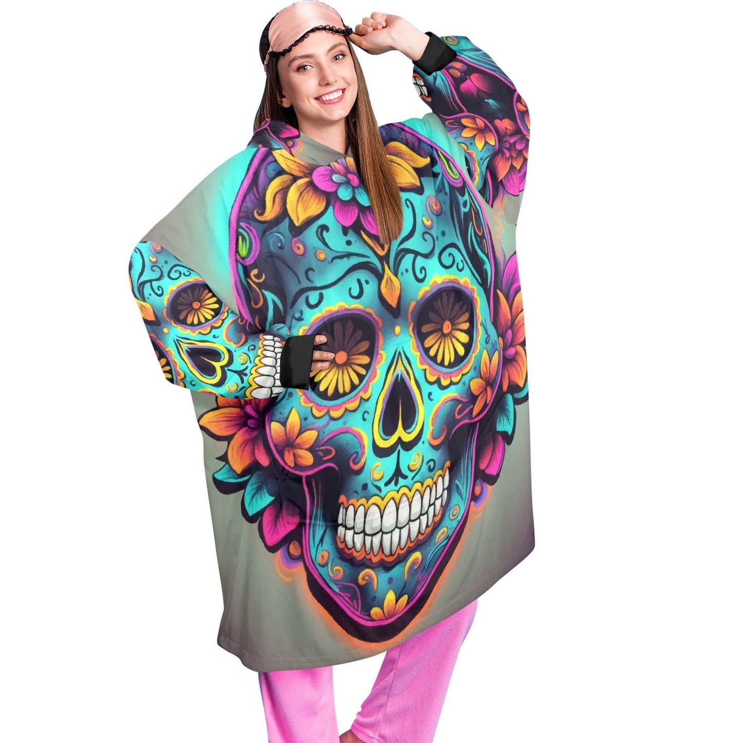 Sugar Skull Blanket Hoodie Día De Los Muertos Chicano Art