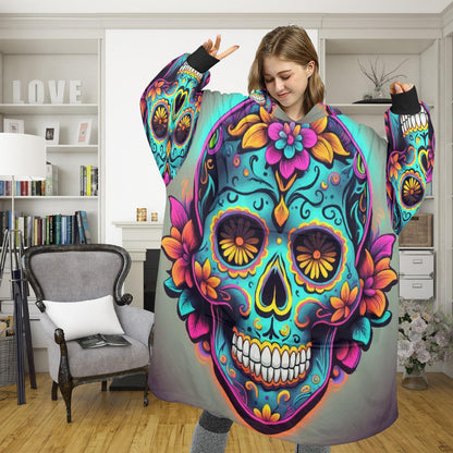 Sugar Skull Blanket Hoodie Día De Los Muertos Chicano Art