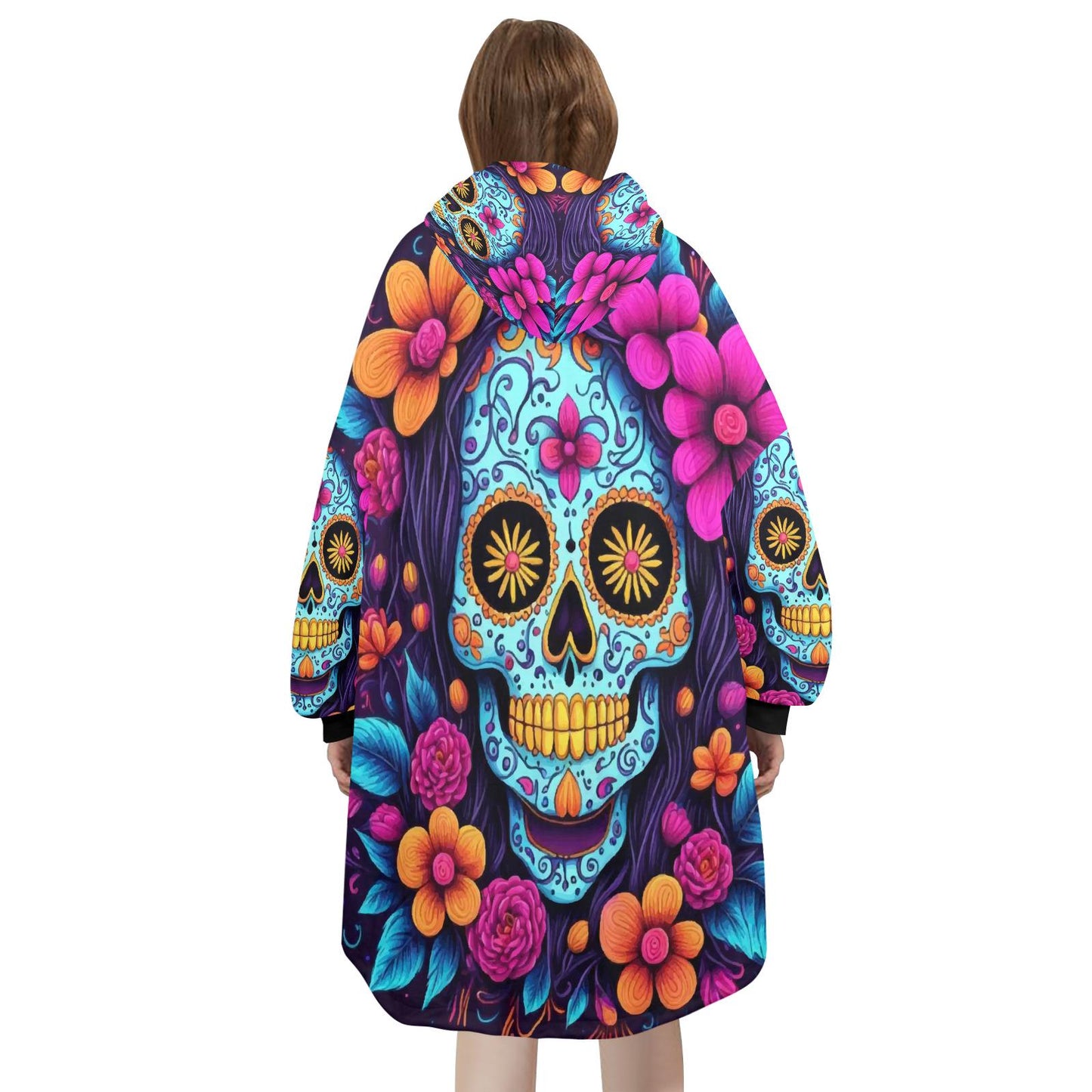Sugar Skull Blanket Hoodie Día De Los Muertos Chicano Art
