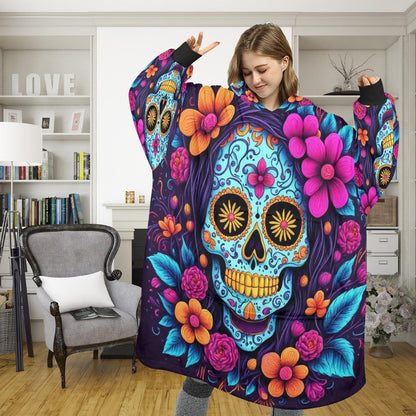 Sugar Skull Blanket Hoodie Día De Los Muertos Chicano Art