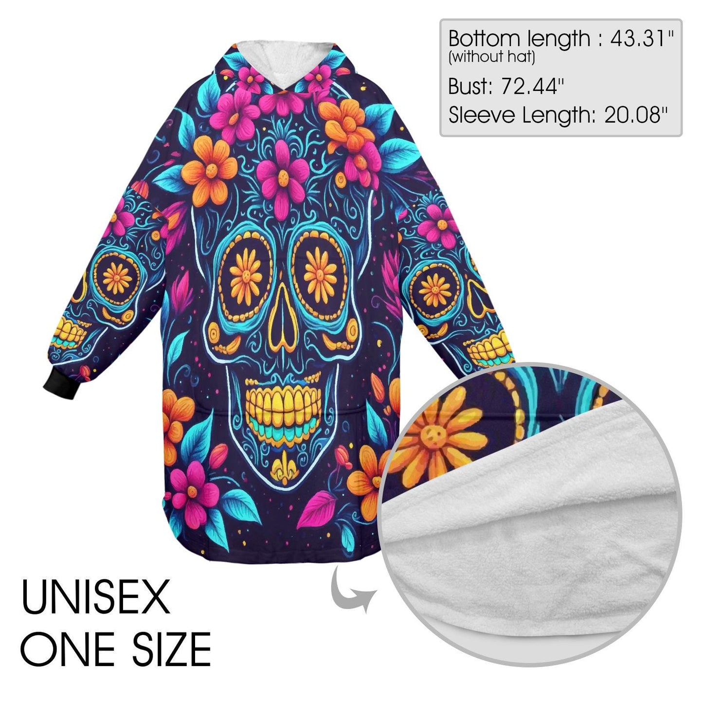 Sugar Skull Blanket Hoodie Día De Los Muertos Chicano Blanket