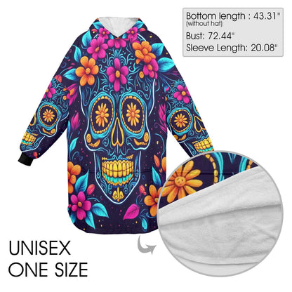 Sugar Skull Blanket Hoodie Día De Los Muertos Chicano Blanket