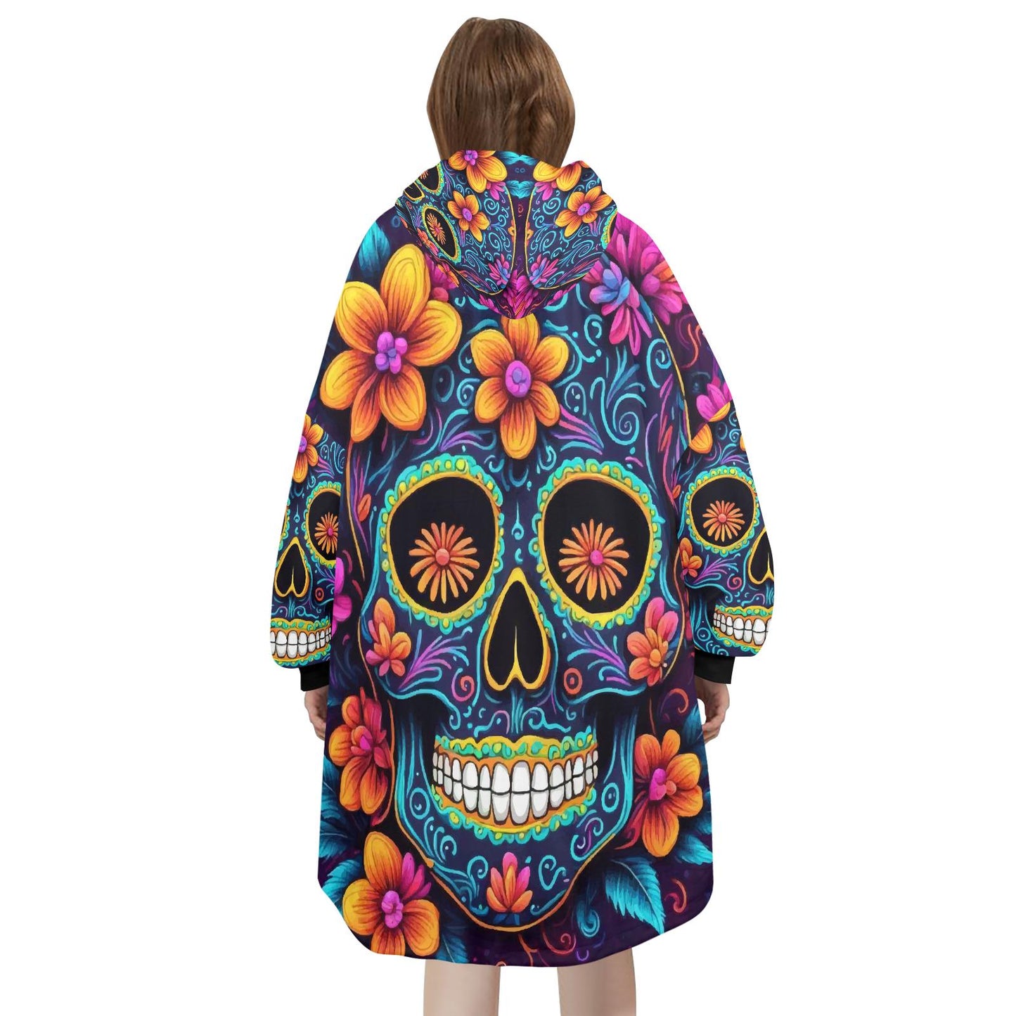 Blanket Hoodie personalized blankets hoodie that is a blanket Día De Los Muertos Chicano Day of the Dead Blanket Chicanos Sugar Skull