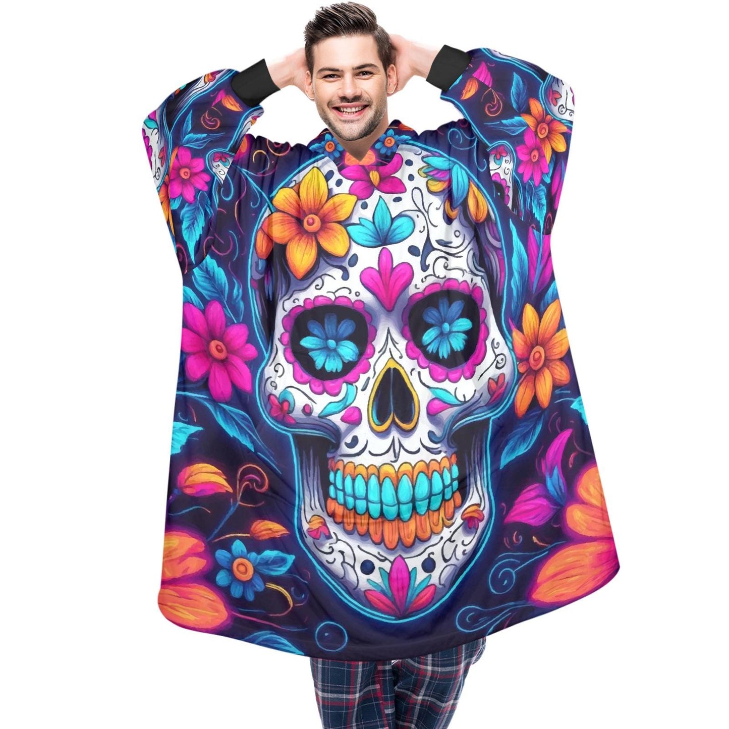 Sugar Skull Blanket Hoodie Día De Los Muertos Chicano Blanket