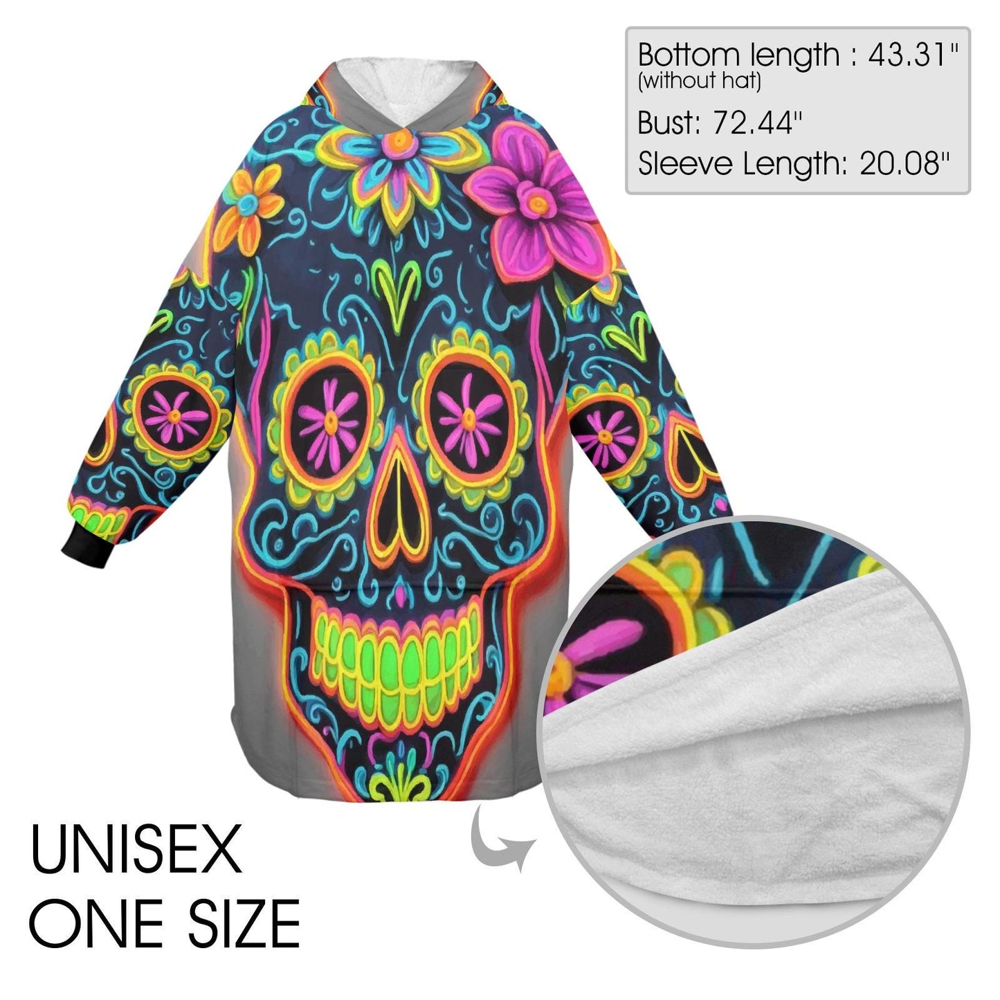 Blanket Hoodie personalized blankets hoodie that is a blanket Chicano Day of the Dead Chicanos Sugar Skull Blanket Día De Los Muertos