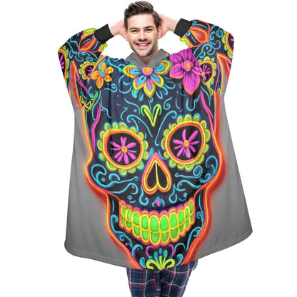 Blanket Hoodie personalized blankets hoodie that is a blanket Chicano Day of the Dead Chicanos Sugar Skull Blanket Día De Los Muertos