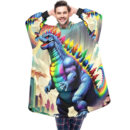 Godzilla Blanket Hoodie Rainbow Kaiju Fleece Lounger