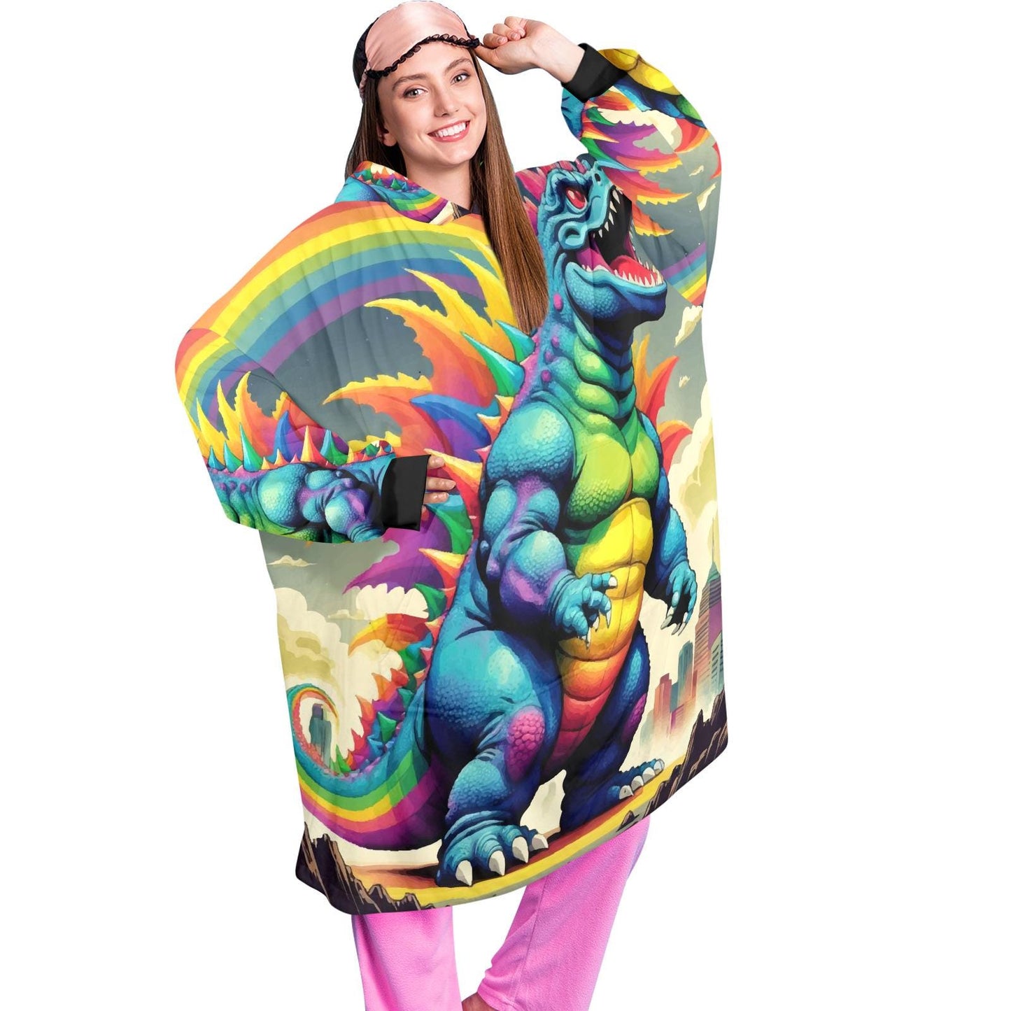 Retro Godzilla Blanket Hoodie Rainbow Kaiju Art Personalized Blanket