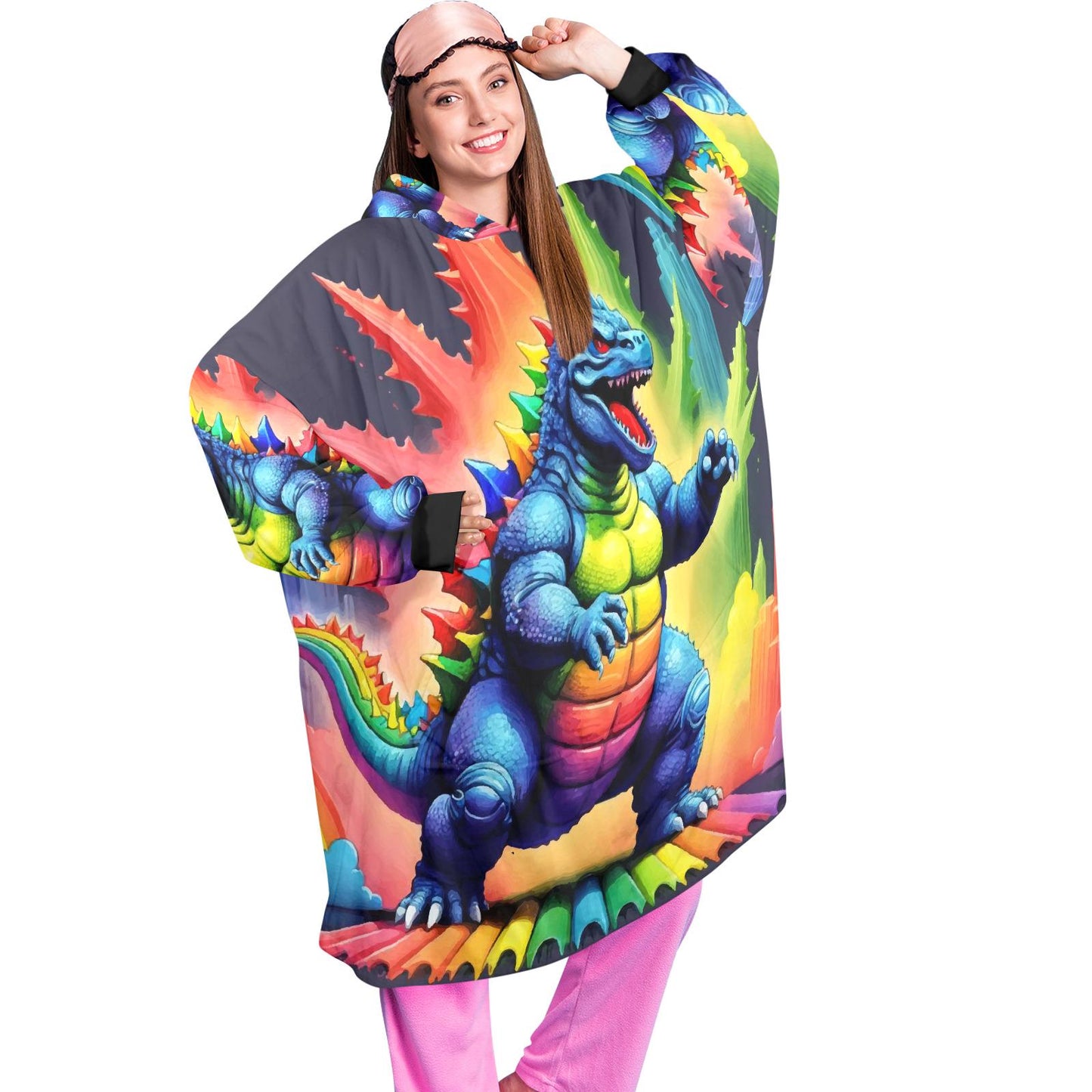 Retro Godzilla Blanket Hoodie Rainbow Kaiju Art Personalized