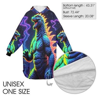 Godzilla Blanket Hoodie Retro Kaiju Neon Art Personalized Fleece