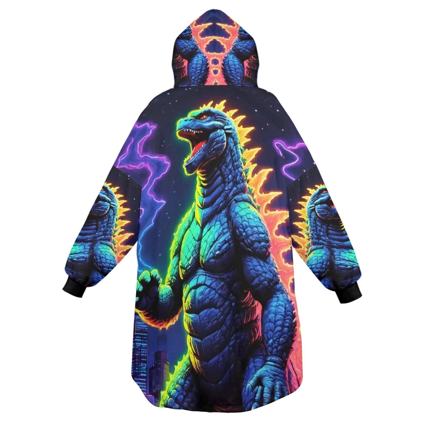 Godzilla Blanket Hoodie Retro Kaiju Neon Art Personalized Fleece