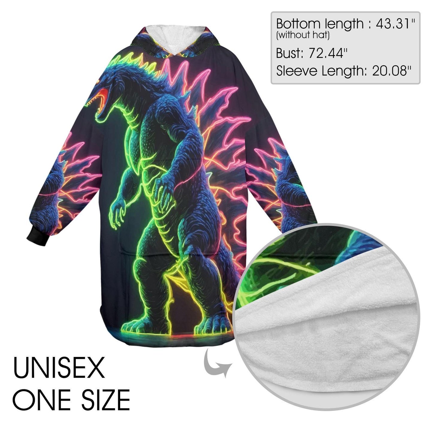 Retro Godzilla Blanket Hoodie Neon Kaiju Art Personalized