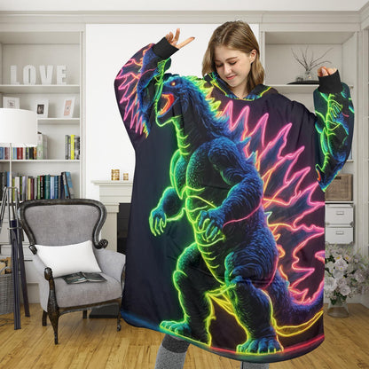 Retro Godzilla Blanket Hoodie Neon Kaiju Art Personalized