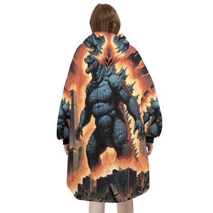 Godzilla Blanket Hoodie Retro Kaiju Neon Art Personalized
