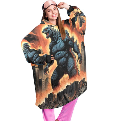 Godzilla Blanket Hoodie Retro Kaiju Neon Art Personalized