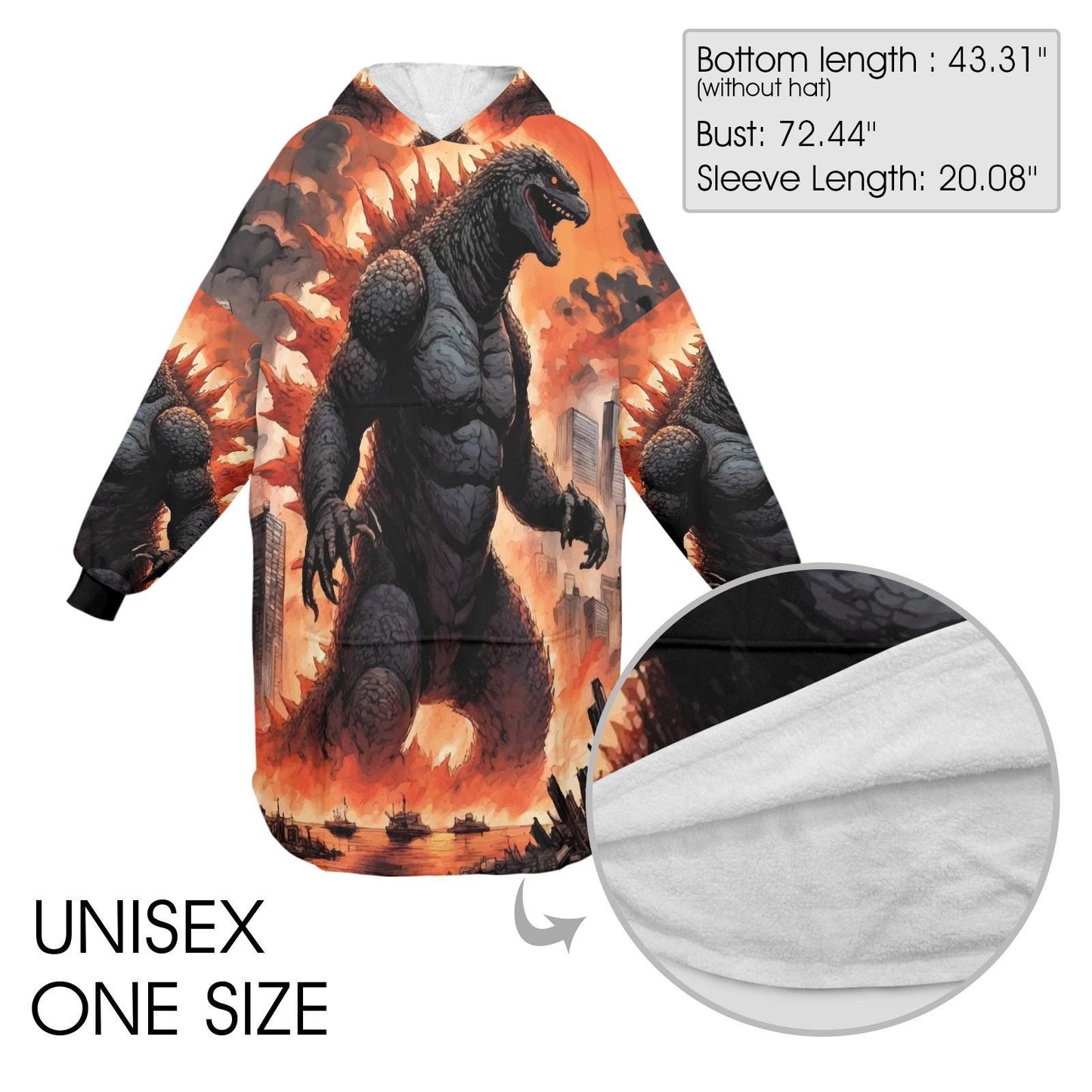 Godzilla Blanket Hoodie Retro Kaiju Cartoon Fleece Blanket