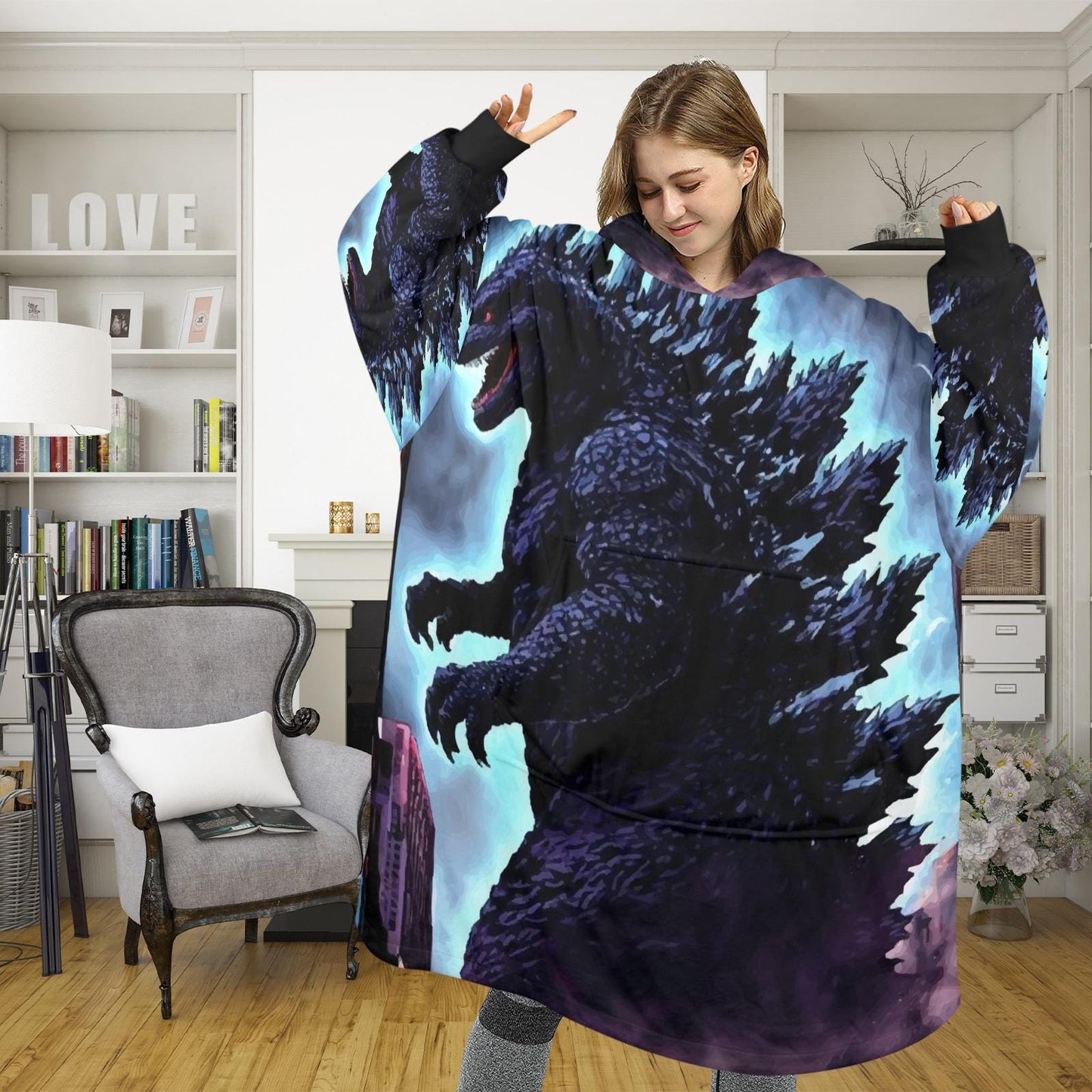Godzilla Blanket Hoodie Retro Cartoon Comics Personalized Blanket
