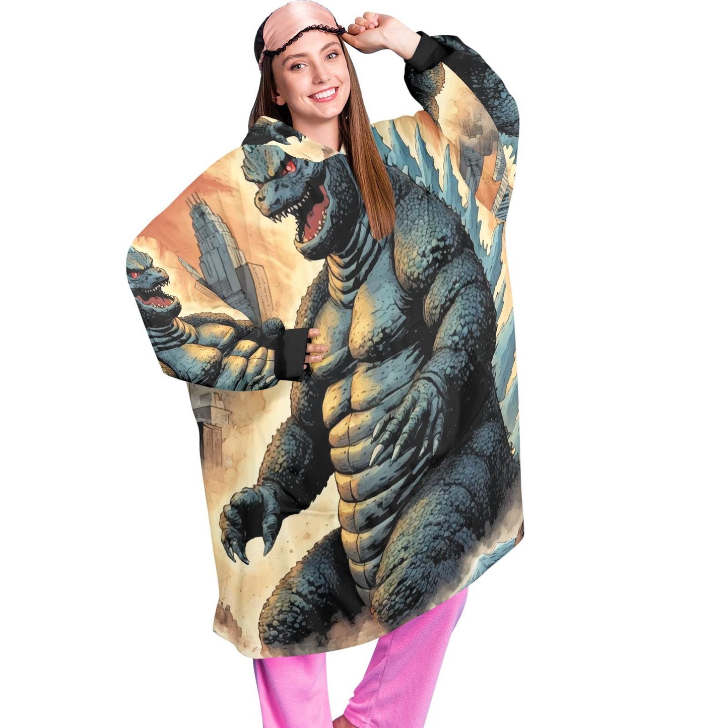 Godzilla Blanket Hoodie Retro Kaiju Comics Personalized Blanket