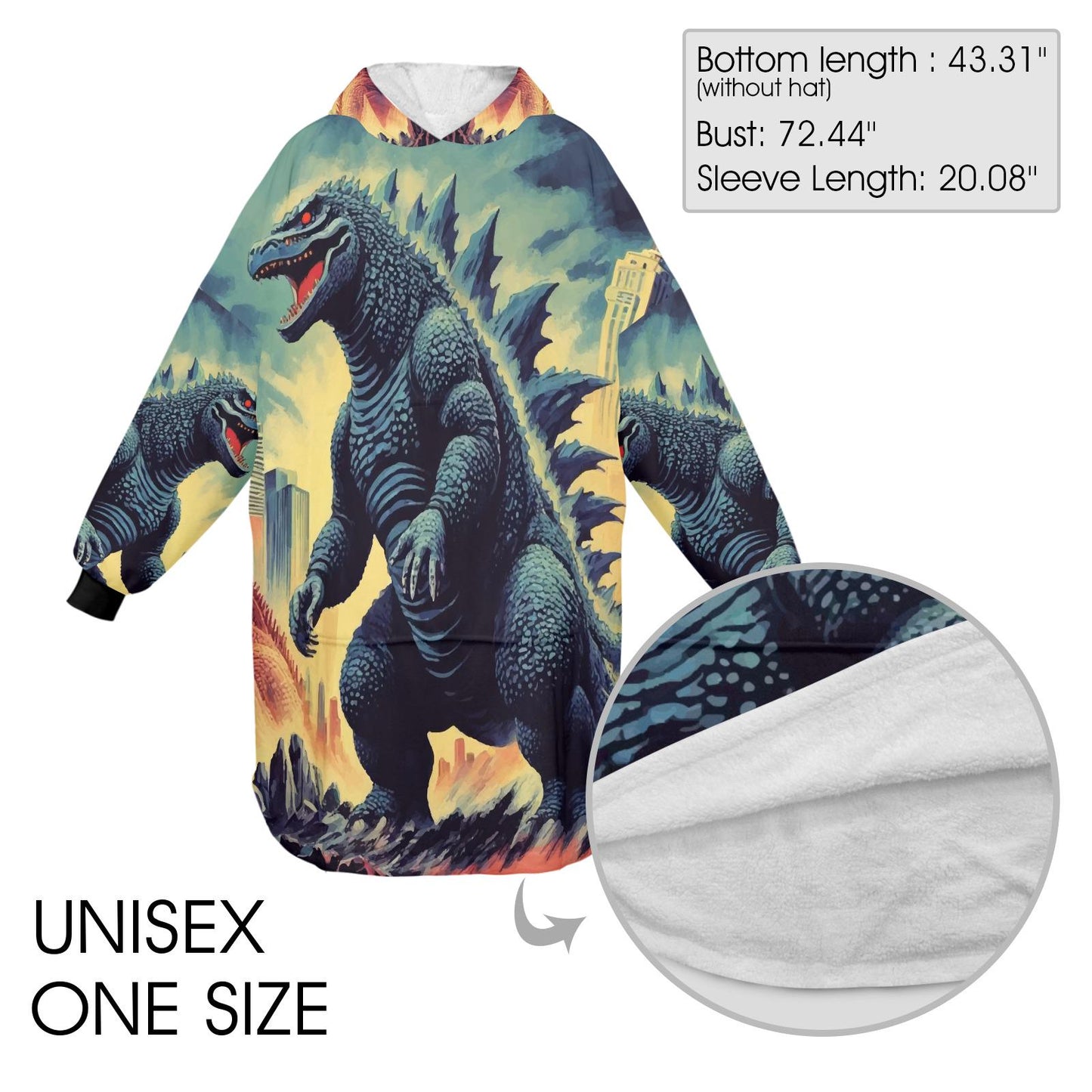 Godzilla Blanket Hoodie Retro Cartoon Fleece Loungewear