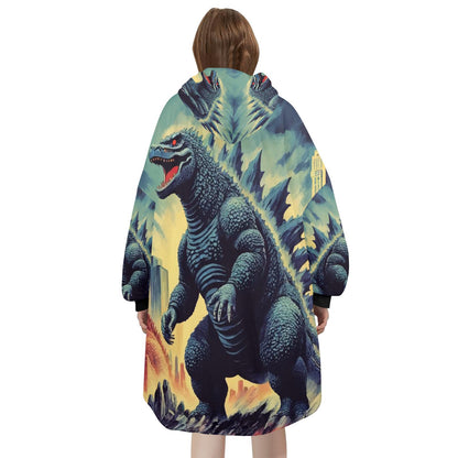 Godzilla Blanket Hoodie Retro Cartoon Fleece Loungewear