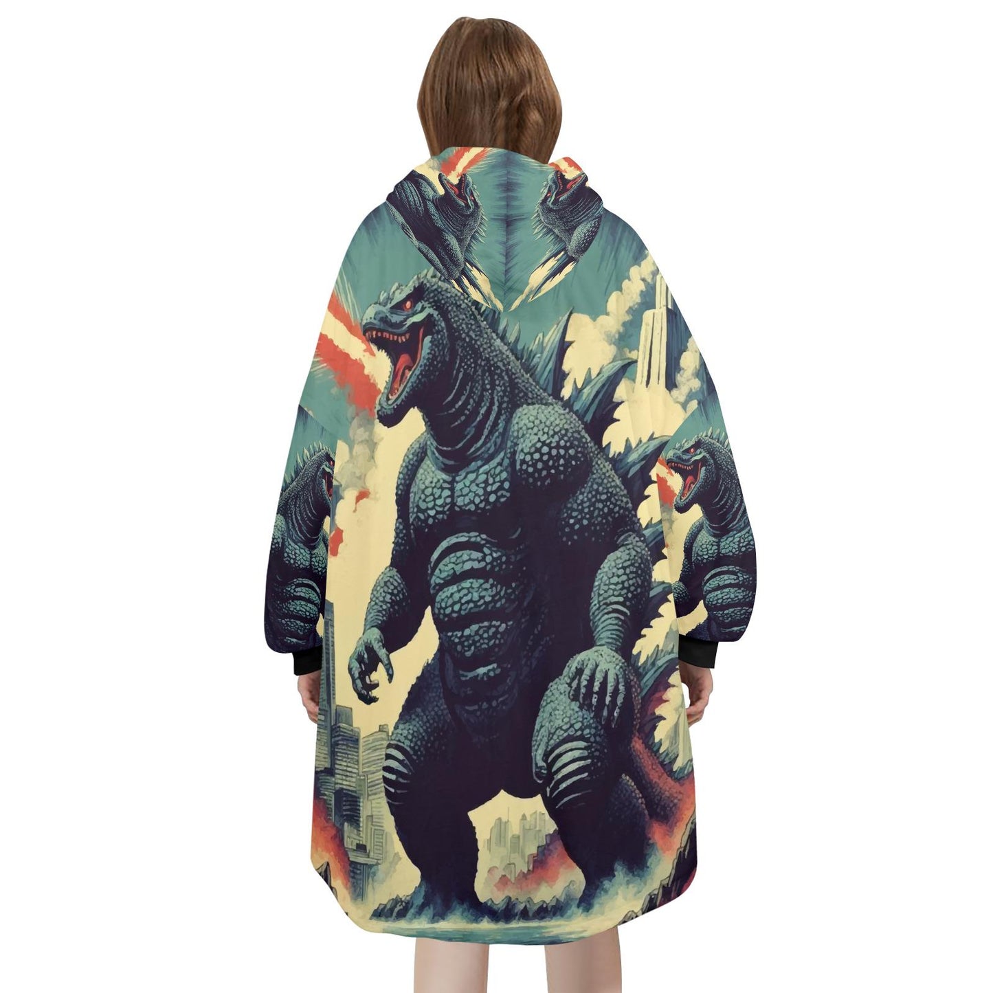 Godzilla Blanket Hoodie Retro Comic Kaiju Fleece Lounger