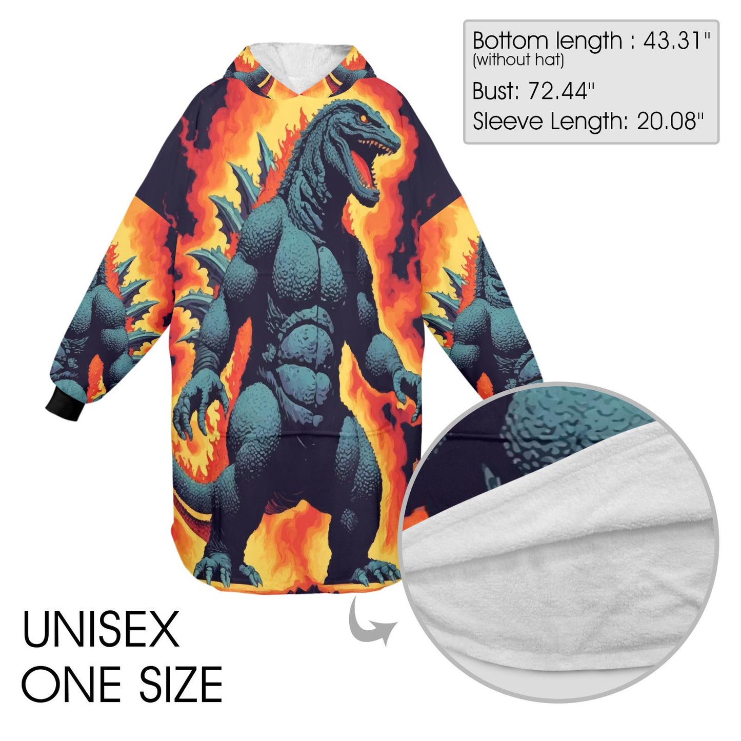 Godzilla Blanket Hoodie Retro Comics Kaiju Personalized Blanket