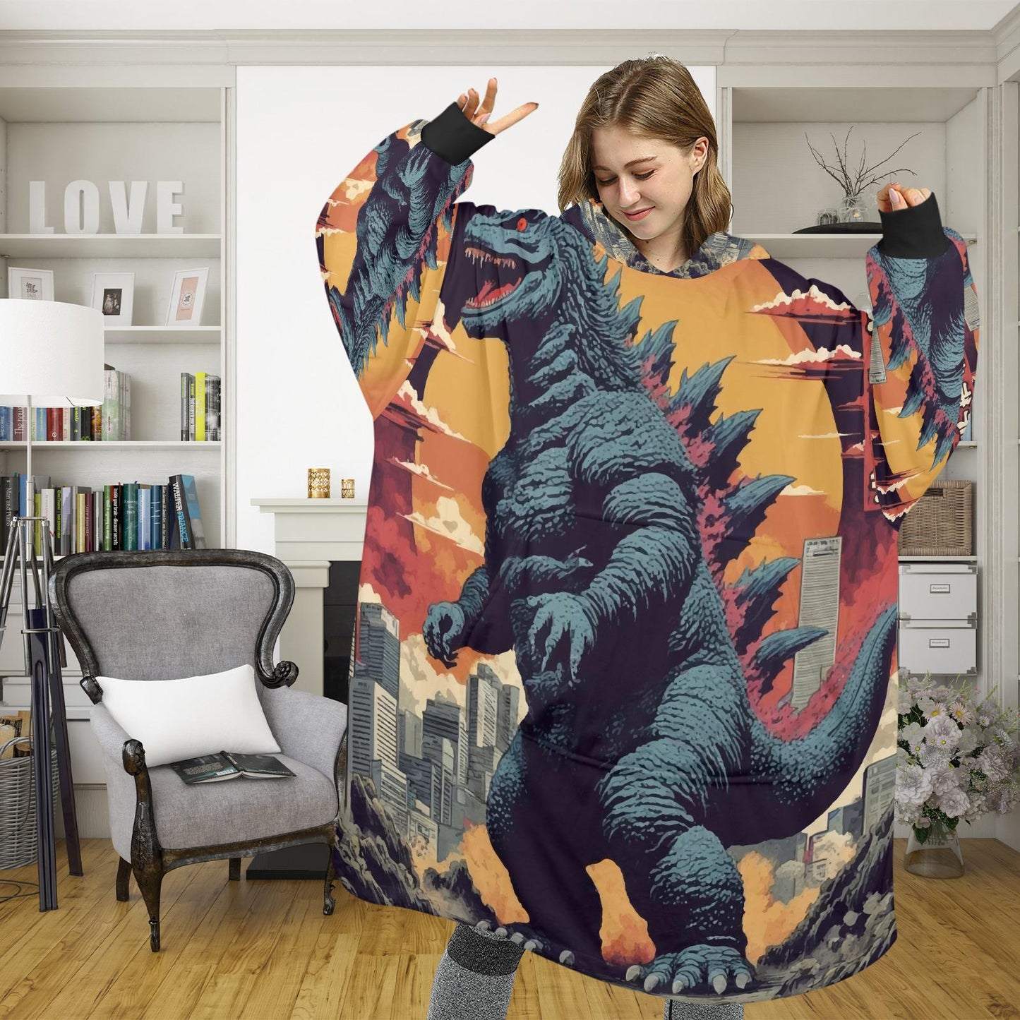Godzilla Blanket Hoodie Retro Comics Kaiju Personalized Blanket