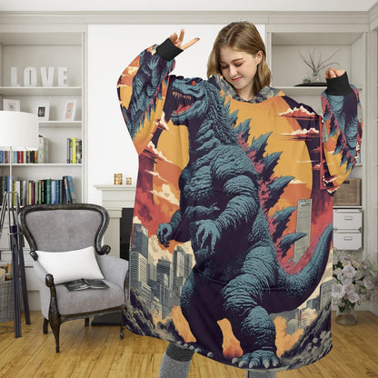 Godzilla Blanket Hoodie Retro Comics Kaiju Personalized Blanket