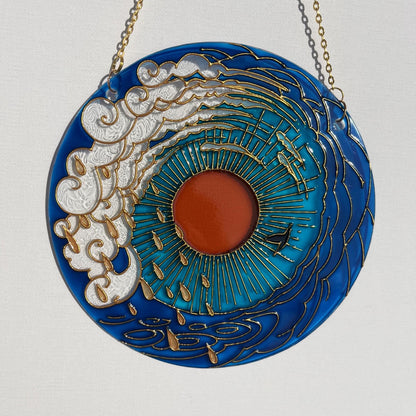 Stained glass decor Sun Cloud Sea Rain Bird Suncatcher for window