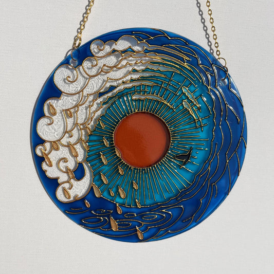 Stained glass decor Sun Cloud Sea Rain Bird Suncatcher for window