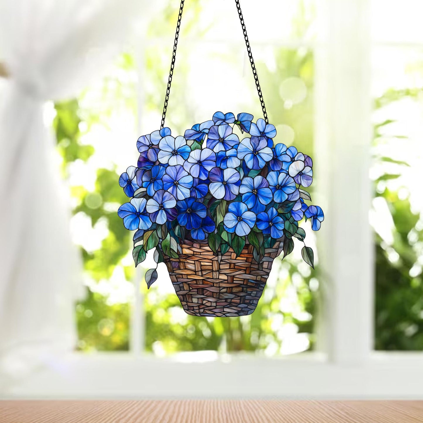 Lobelia Blue flowers Window Hanging, Purple Flower Pots Acrylic Window Hanging Art Decoration, Flower Lovers Gift, Gift for her, House Decor
