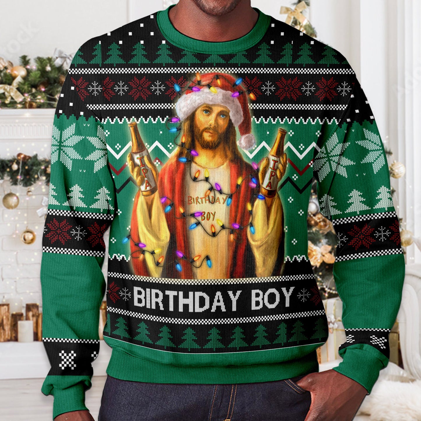 Funny Jesus Birthday Ugly Christmas Sweater: Unisex Adult Crew Neck