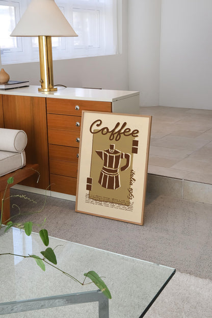 Coffee Poster, Kitchen Art, Kitchen Poster, Kitchen Print, Moka Pot, Modern Kitchen Decor, Retro Poster, Exhibition Poster, Coffee Wall Art