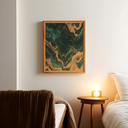 Emerald Green and Gold Marble Swirl Wall Art Retro Abstract Poster Boho Style Print Living Room Wall Art Decor Mid Century Modern Art