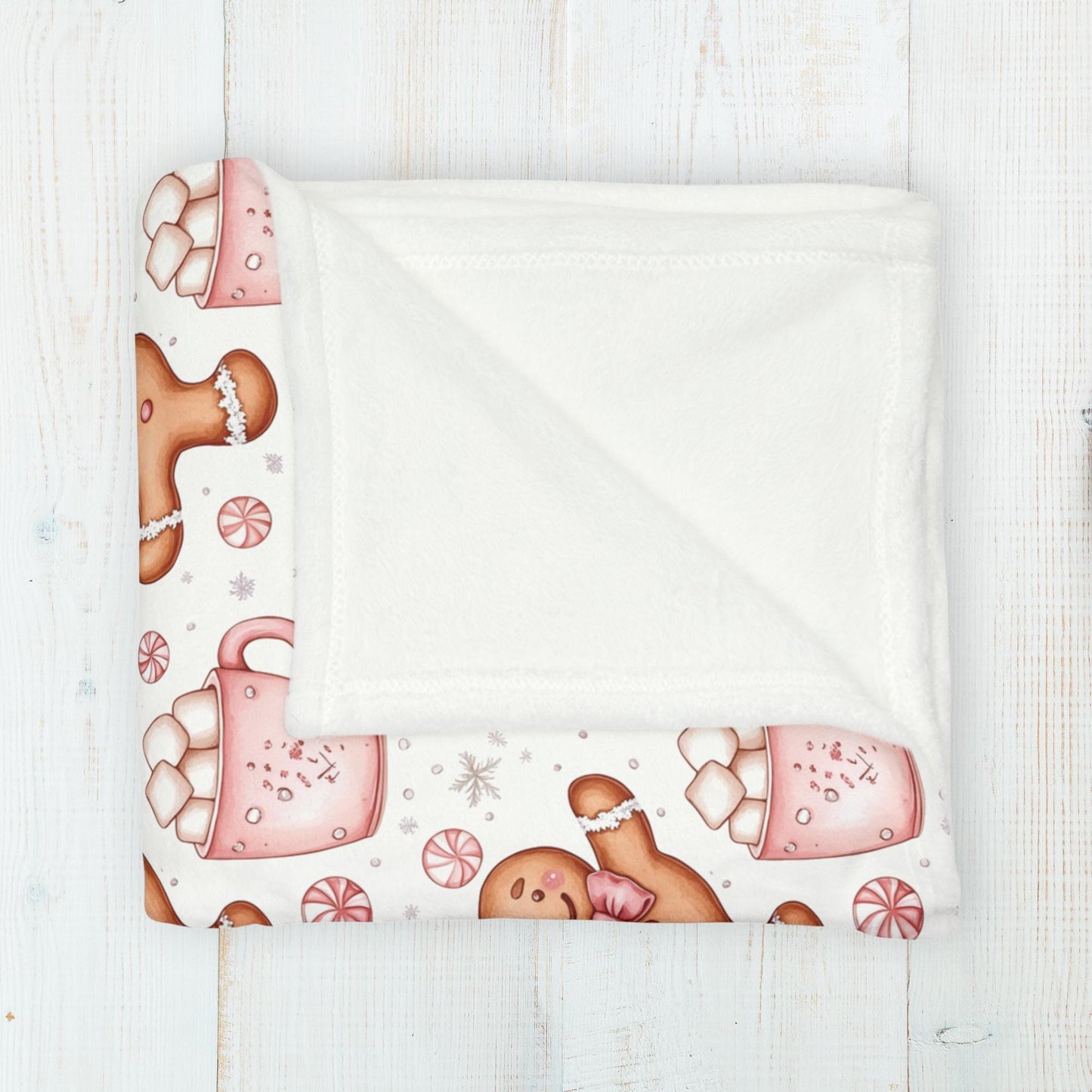 Gingerbread Christmas Blanket Coquette Pink Bow Gingerbread Fleece Throw Pink Holiday Home Decor Hot Cocoa Christmas Gift for Family Friends