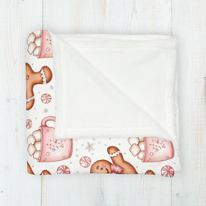 Gingerbread Christmas Blanket Coquette Pink Bow Gingerbread Fleece Throw Pink Holiday Home Decor Hot Cocoa Christmas Gift for Family Friends