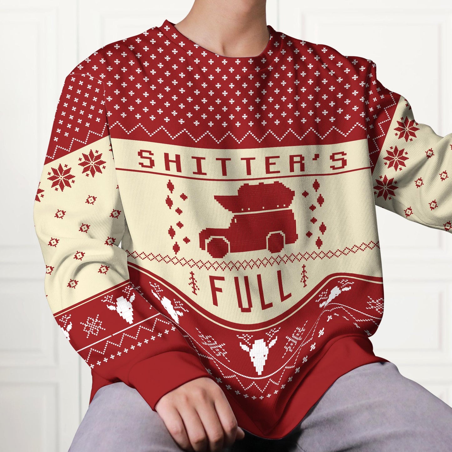 Funny Christmas Vacation Shitter's Full Ugly Christmas Sweater Red, Ugly Christmas Sweater, Ugly Sweater, Gifts for Her Him Xmas Gifts