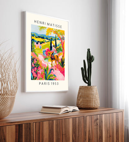 Horse riding poster, Mid century modern print, Maximalist wall art, Matisse style dopamine decor