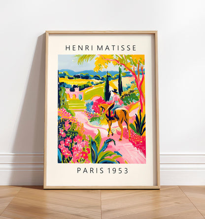 Horse riding poster, Mid century modern print, Maximalist wall art, Matisse style dopamine decor