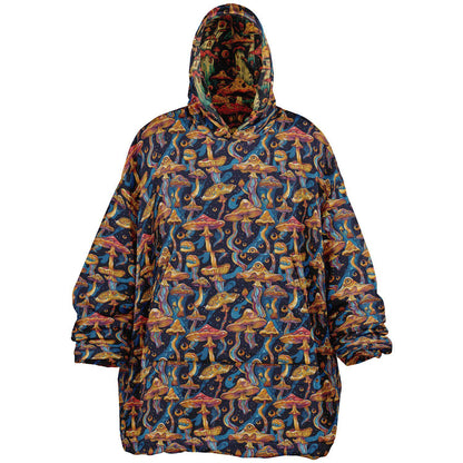 Psychedelic Trippy  Magic Mushrooms Reversible Snug Hoodie, Pullover Hood Blanket Sleeves, Lounge Wear,Fun Christmas Gifts, Festival Clothes