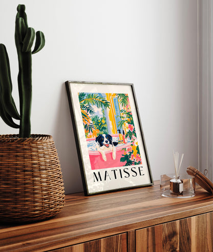 Border Collie Bathroom Print: Funny Pink Matisse Dog Art