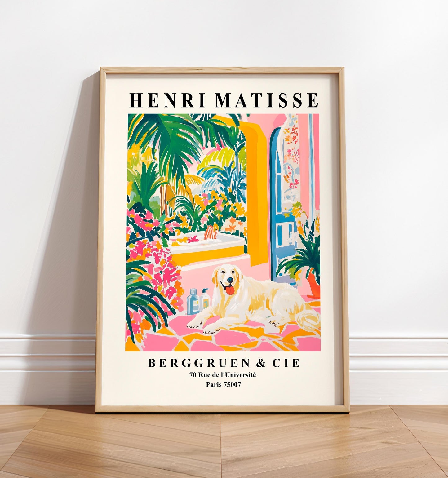 Great Pyrenees art print, Funny bathroom wall art, Dog art print, Matisse print for dog lovers, Pink dopamine decor