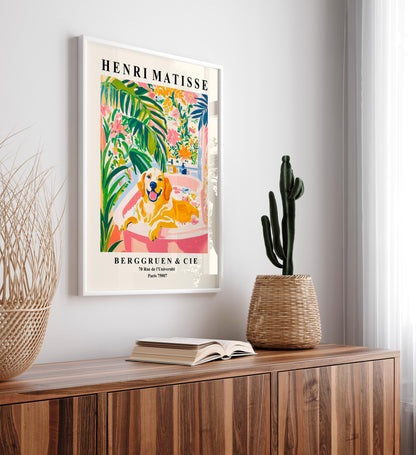 Golden Retriever in Bath Matisse Print: Funny Dog Bathroom Wall Art